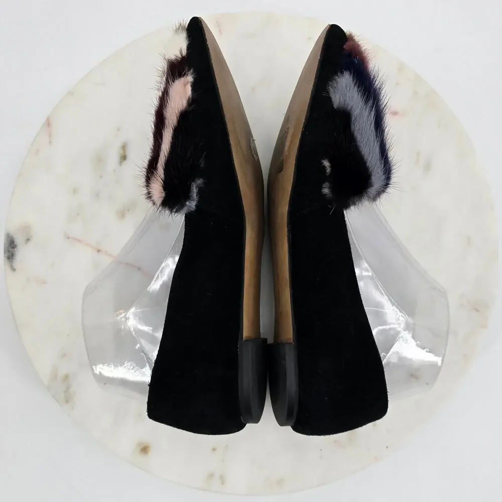 Rebecca Minkoff Amelie Black‎ Suede Flats | Real Mink Fur Loafers